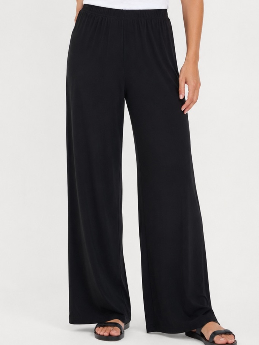 IC By Connie K Pants Womens Size Medium Wide Leg Pull On Stretch Lagenlook Work
